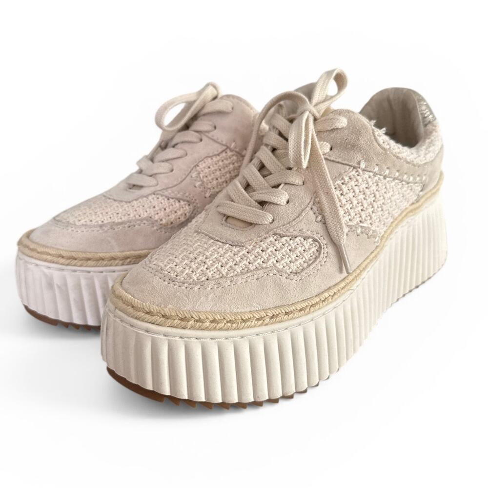 Dolce Vita Platform Sneaker Espadrille Cream Woven Suede Lace Up Shoes 8